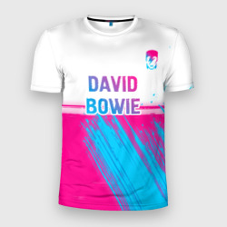 Мужская футболка 3D Slim David Bowie neon gradient style посередине