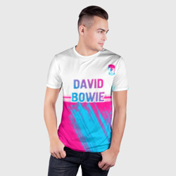 Мужская футболка 3D Slim David Bowie neon gradient style посередине - фото 2