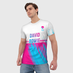 Мужская футболка 3D David Bowie neon gradient style посередине - фото 2