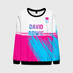 Мужской свитшот 3D David Bowie neon gradient style посередине