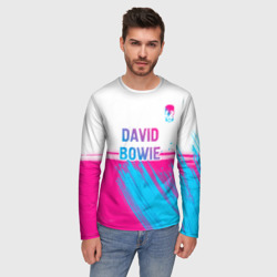 Мужской лонгслив 3D David Bowie neon gradient style посередине - фото 2