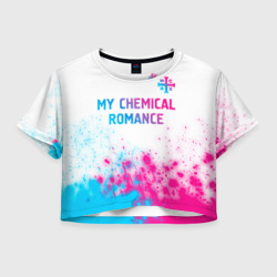 Женская футболка Crop-top 3D My Chemical Romance neon gradient style посередине