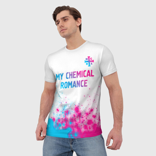 Мужская футболка 3D My Chemical Romance neon gradient style посередине, цвет 3D печать - фото 3