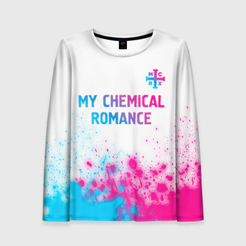 Женский лонгслив 3D с принтом My Chemical Romance neon gradient style посередине, вид спереди #2