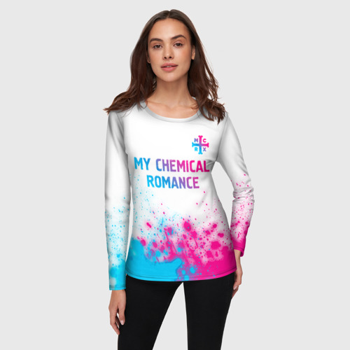Женский лонгслив 3D с принтом My Chemical Romance neon gradient style посередине, фото на моделе #1