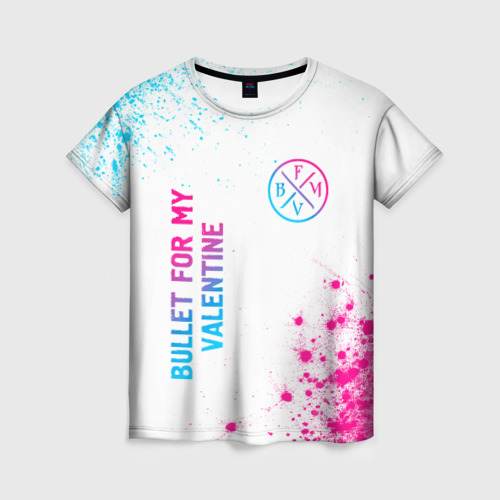 Женская футболка 3D с принтом Bullet For My Valentine neon gradient style вертикально, вид спереди #2