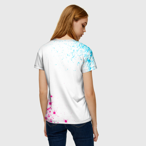 Женская футболка 3D с принтом Bullet For My Valentine neon gradient style вертикально, вид сзади #2