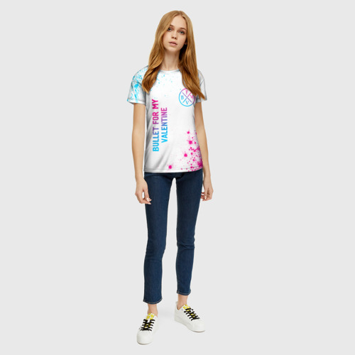 Женская футболка 3D с принтом Bullet For My Valentine neon gradient style вертикально, вид сбоку #3
