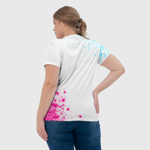 Женская футболка 3D с принтом Bullet For My Valentine neon gradient style вертикально, вид сзади #2