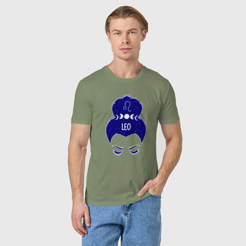 Мужская футболка хлопок Лев зодиак девушка с луной в волосах, цвет авокадо - фото 3