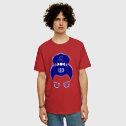 Мужская футболка хлопок Oversize Лев зодиак девушка с луной в волосах - фото 2