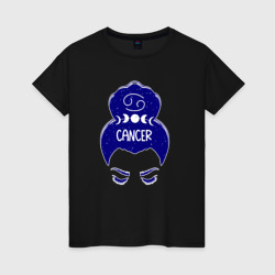 Женская футболка хлопок Рак знак зодиака девушка с луной в волосах