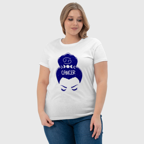 Женская футболка хлопок Рак знак зодиака девушка с луной в волосах, цвет белый - фото 6