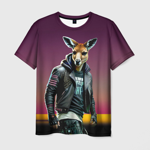 Мужская футболка с принтом Cool kangaroo - ai art, вид спереди №1