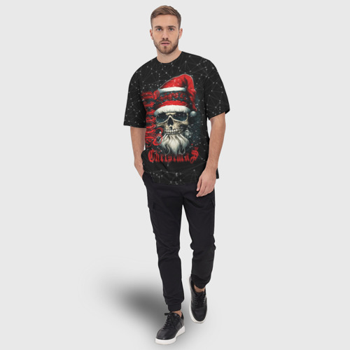 Мужская футболка oversize 3D Рождественская с черепом деда мороза, цвет 3D печать - фото 5