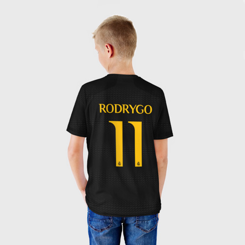 Детская футболка 3D с принтом Родриго Реал Мадрид форма 23-24 третья, вид сзади #2