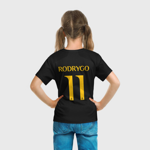 Детская футболка 3D с принтом Родриго Реал Мадрид форма 23-24 третья, вид сзади #2