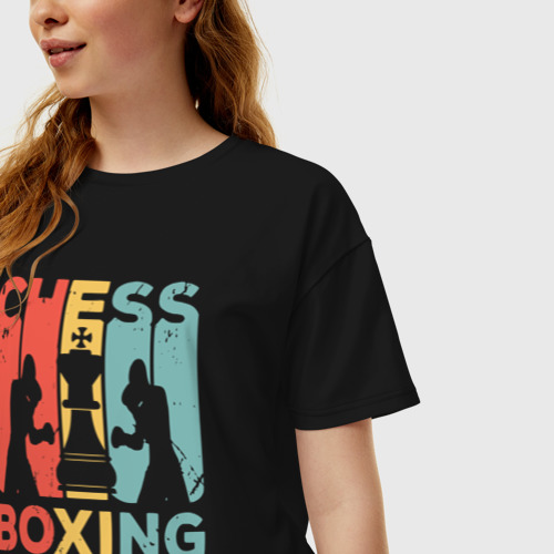 Женская футболка хлопок Oversize Шахматный бокс, цвет черный - фото 3