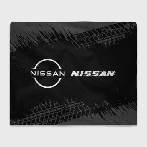 Плед 3D Nissan speed на темном фоне со следами шин по-горизонтали, цвет 3D (велсофт)
