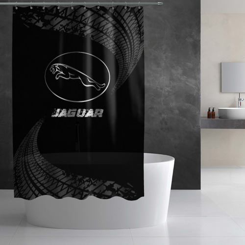 Штора 3D для ванной Jaguar speed на темном фоне со следами шин - фото 2