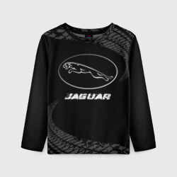 Детский лонгслив 3D Jaguar speed на темном фоне со следами шин