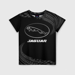 Детская футболка 3D Jaguar speed на темном фоне со следами шин