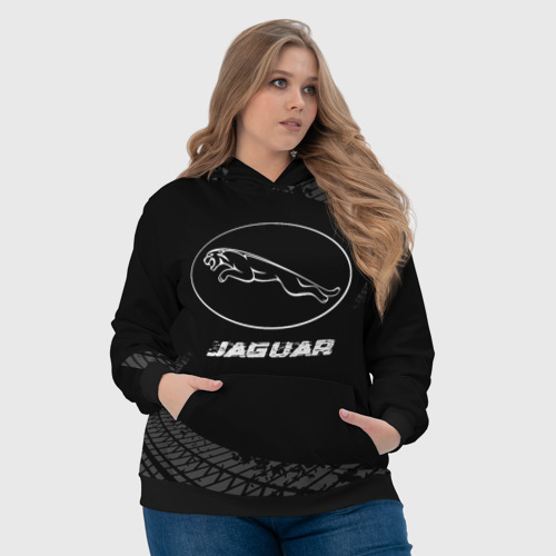 Женская толстовка 3D Jaguar speed на темном фоне со следами шин, цвет 3D печать - фото 6