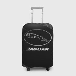 Чехол для чемодана 3D Jaguar speed на темном фоне со следами шин
