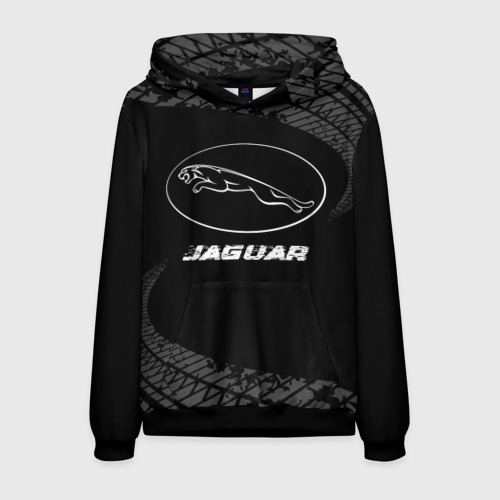Мужская толстовка 3D Jaguar speed на темном фоне со следами шин, цвет черный