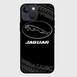 Чехол для iPhone 13 mini Jaguar speed на темном фоне со следами шин