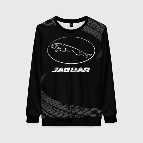 Женский свитшот 3D Jaguar speed на темном фоне со следами шин, цвет 3D печать