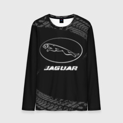 Мужской лонгслив 3D Jaguar speed на темном фоне со следами шин