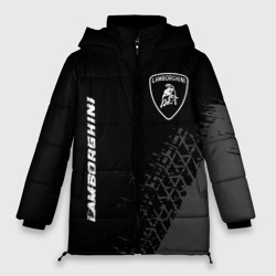 Женская зимняя куртка Oversize Lamborghini speed на темном фоне со следами шин вертикально