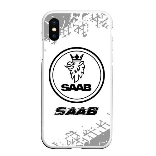 Чехол для iPhone XS Max матовый Saab speed на светлом фоне со следами шин