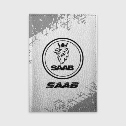 Обложка для автодокументов Saab speed на светлом фоне со следами шин