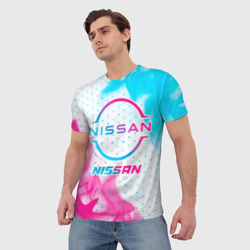 Мужская футболка 3D Nissan neon gradient style - фото 2