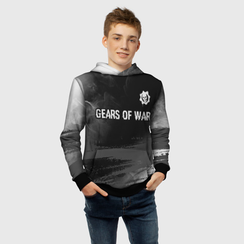 Детская толстовка 3D Gears of War glitch на темном фоне посередине, цвет черный - фото 6
