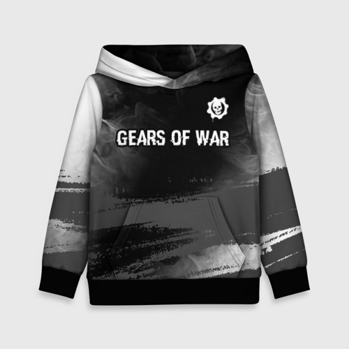 Детская толстовка 3D Gears of War glitch на темном фоне посередине, цвет черный