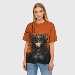 Женская футболка oversize 3D Девушка и оранжевый город - фото 2