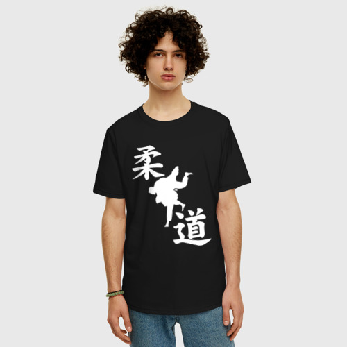 Мужская футболка хлопок Oversize Дзюдо - иероглифы, цвет черный - фото 3