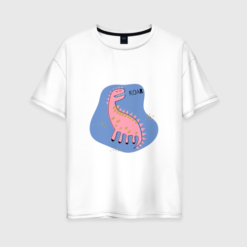 Женская футболка из хлопка оверсайз с принтом Розовый дракон, вид спереди №1