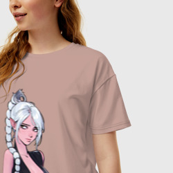 Женская футболка хлопок Oversize Шэдоухарт - серебрянные волосы - фото 2