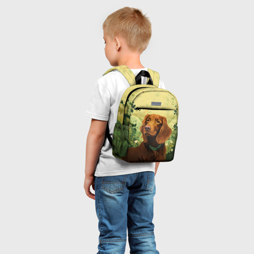 Детский рюкзак 3D с принтом Ирландский сеттер в зелени, фото на моделе #1