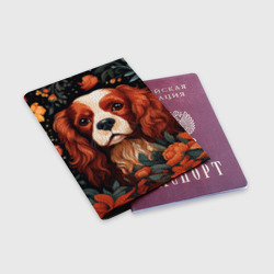 Обложка для паспорта матовая кожа Кавалер-кинг-чарльз-спаниель в стиле фолк-арт - фото 2