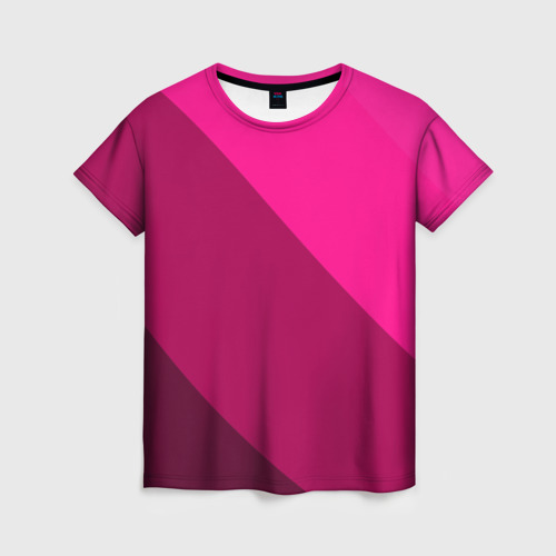 Женская футболка 3D с принтом Широкие розовые полосы, вид спереди #2