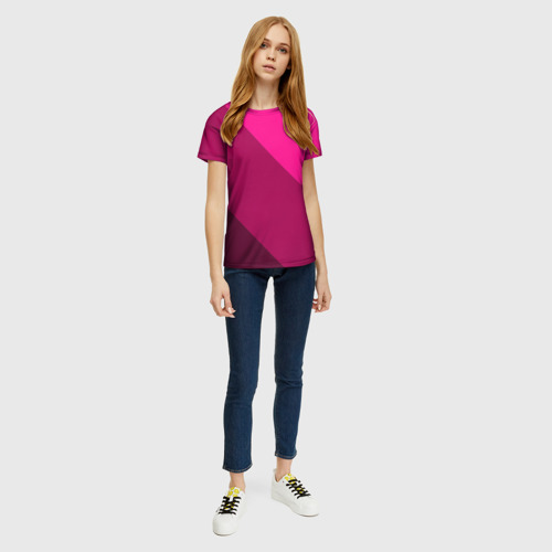 Женская футболка 3D с принтом Широкие розовые полосы, вид сбоку #3