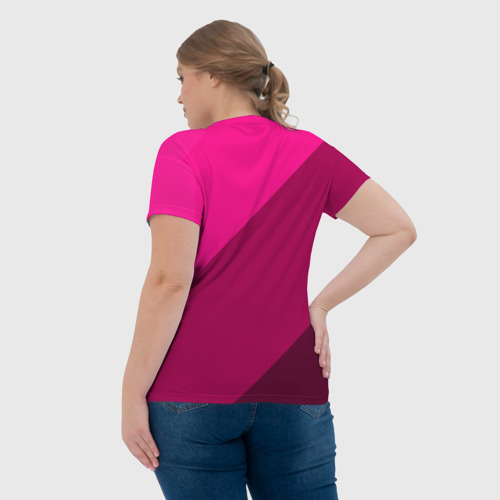 Женская футболка 3D с принтом Широкие розовые полосы, вид сзади #2