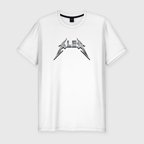 Мужская приталенная футболка из хлопка с принтом Алекс - в стиле рок-группы металлика, вид спереди №1