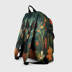 Рюкзак с принтом Доберман в фолк-арт стиле для любого человека, вид сзади №1. Цвет основы: белый