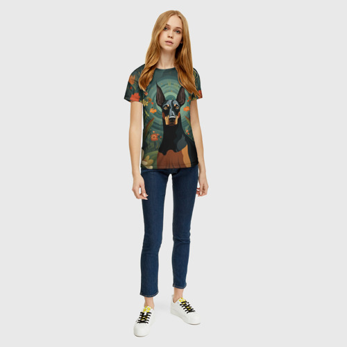 Женская футболка 3D Доберман в фолк-арт стиле, цвет 3D печать - фото 5